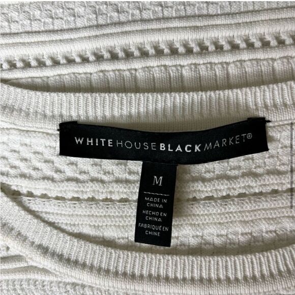 White House Black Market White Eyelet 3/4 Length Sleeves Pullover Top M - Picture 6 of 9